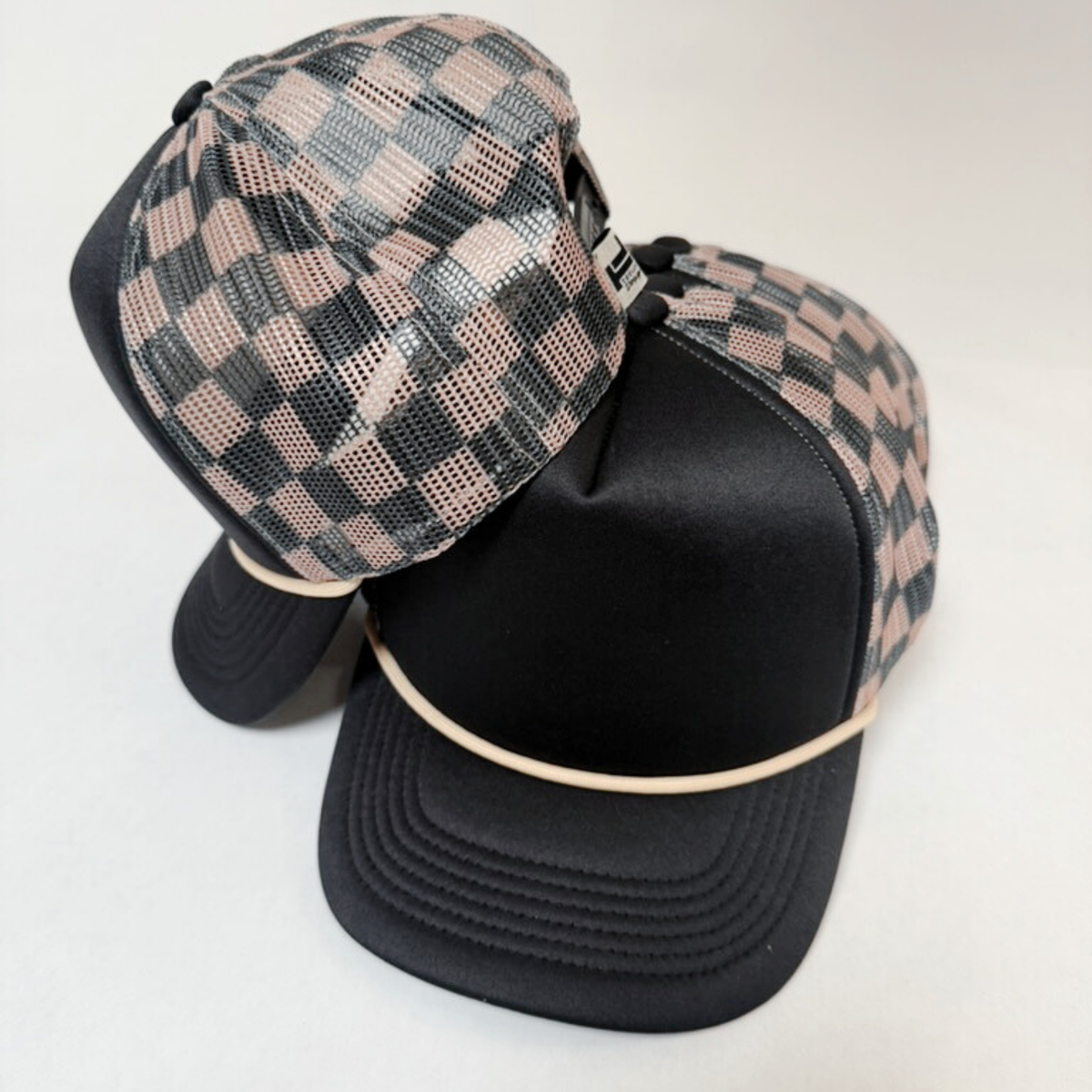 TEELUX - TRUCKER HAT BLANK - Black & Brown Checkered