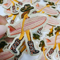2.5" Cowgirl w Surfboard - Embroidered Hat Patch