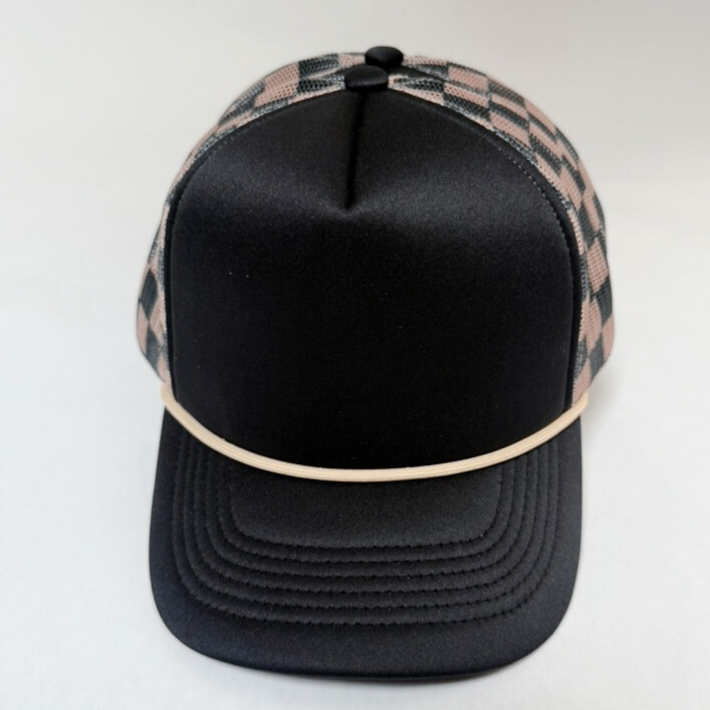 TEELUX - TRUCKER HAT BLANK - Black & Brown Checkered