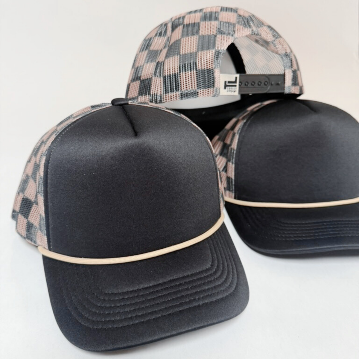 TEELUX - TRUCKER HAT BLANK - Black & Brown Checkered