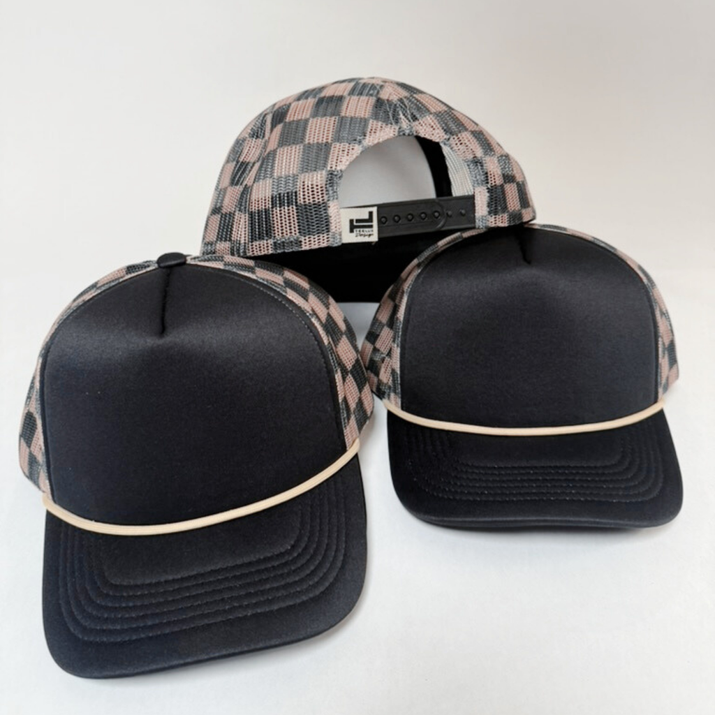 TEELUX - TRUCKER HAT BLANK - Black & Brown Checkered
