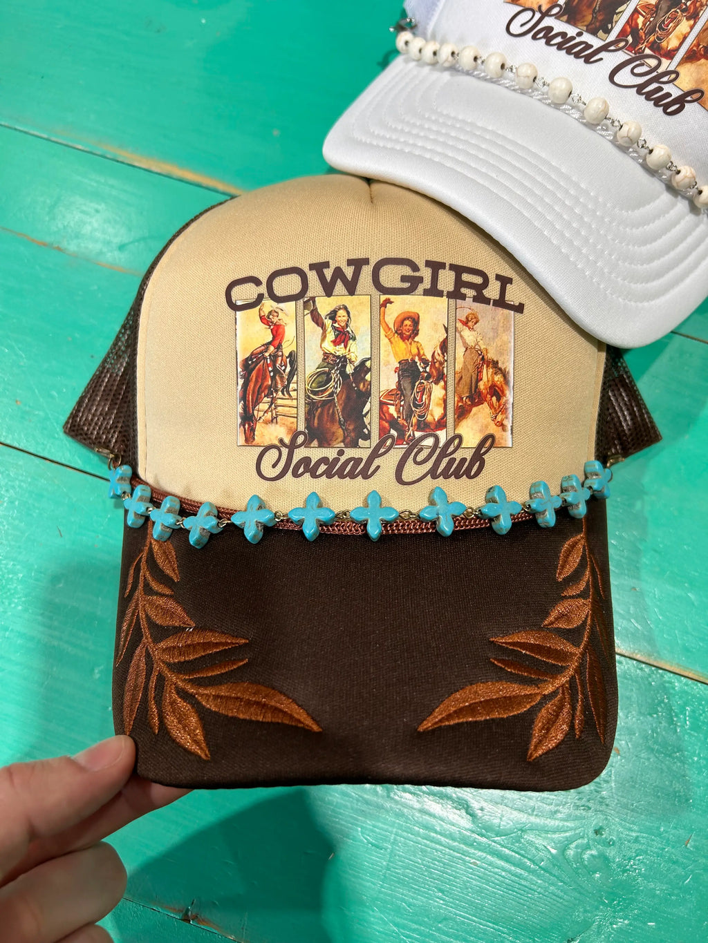 Turquoise Cross Trucker Hat Chain