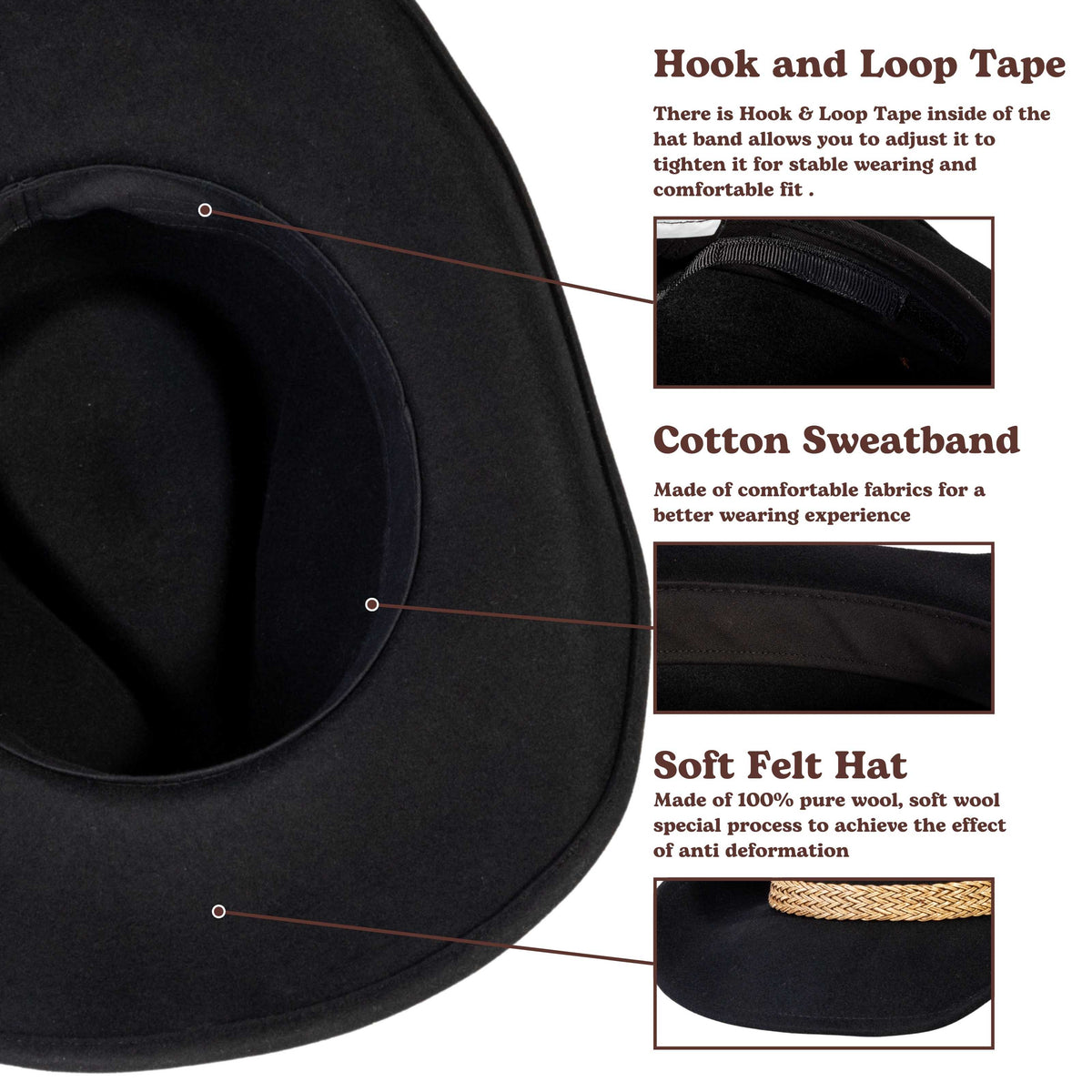 Dusty Trail Black Felt Cowboy Hat