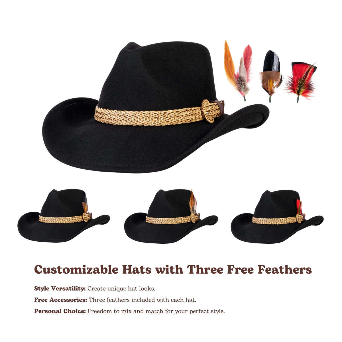 Dusty Trail Black Felt Cowboy Hat