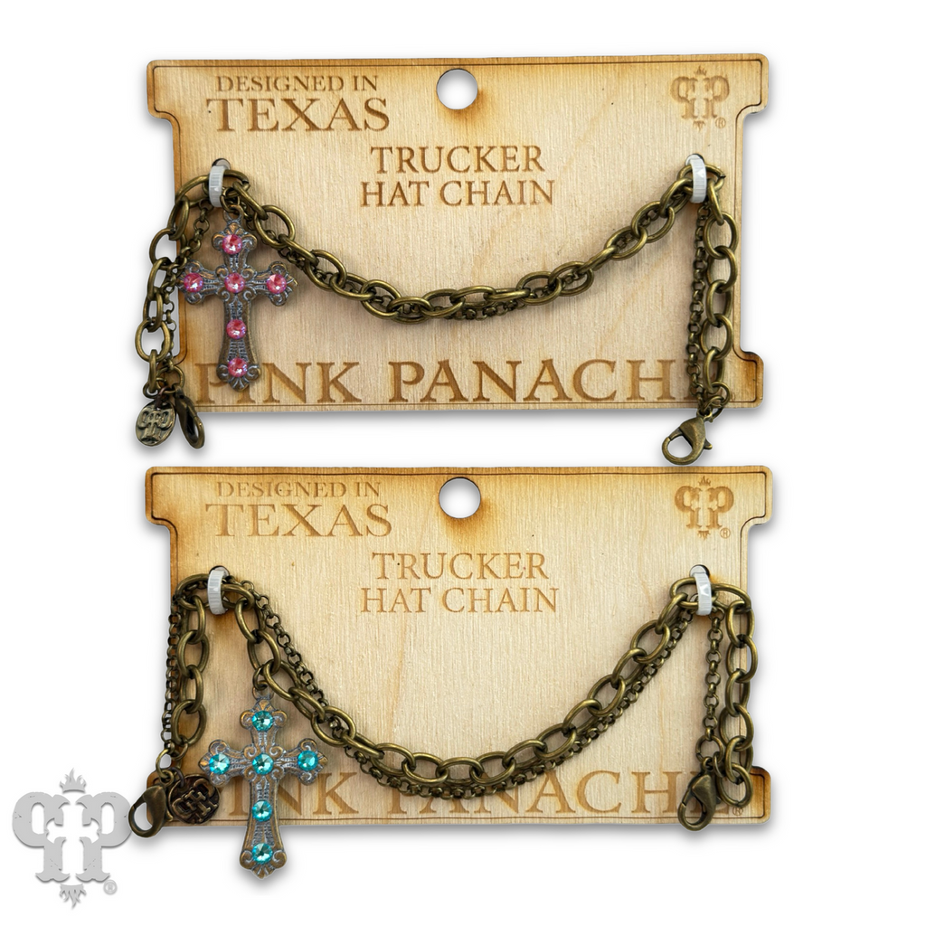 Bronze trucker hat chain with crystals from Swarovski® cross charm