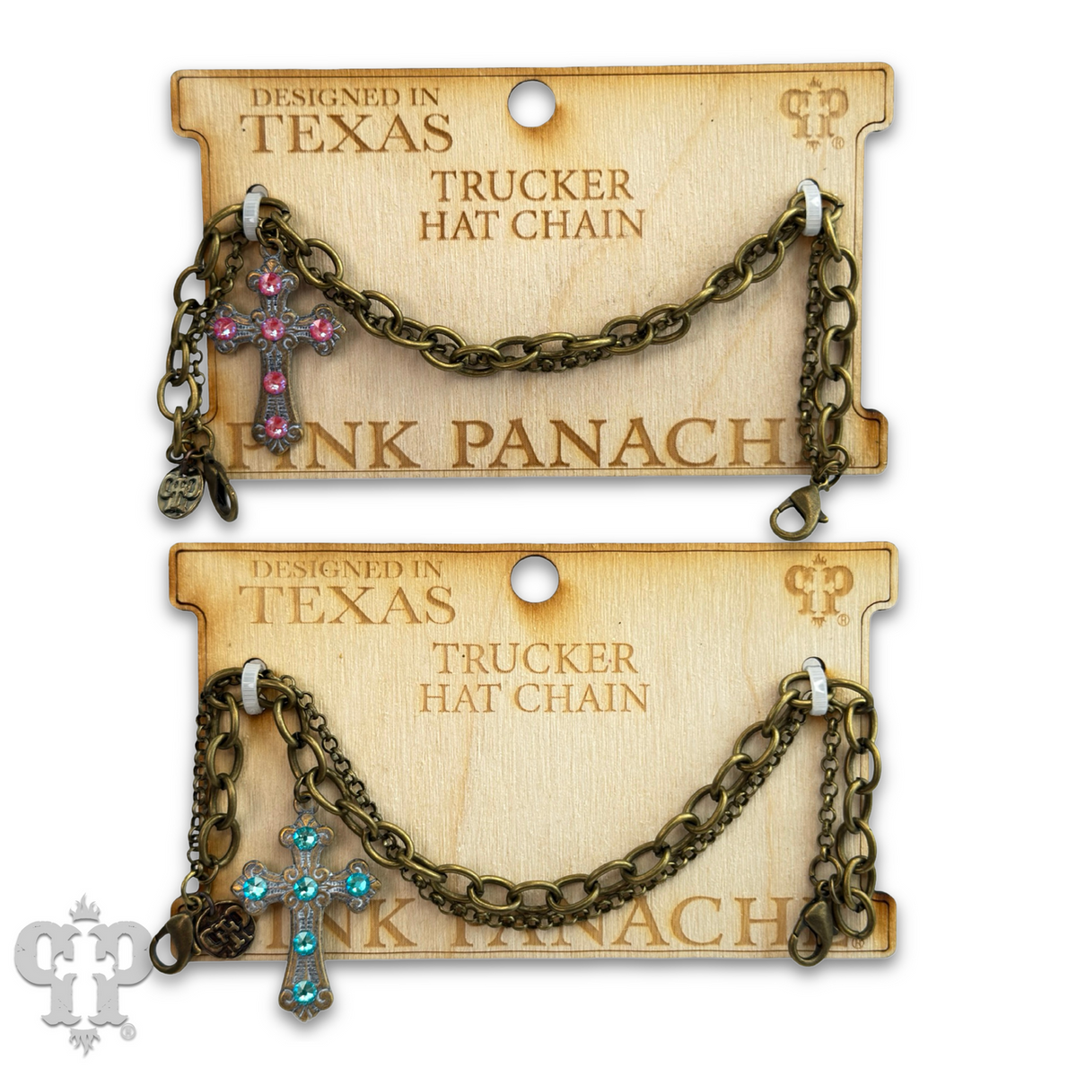 Bronze trucker hat chain with crystals from Swarovski® cross charm