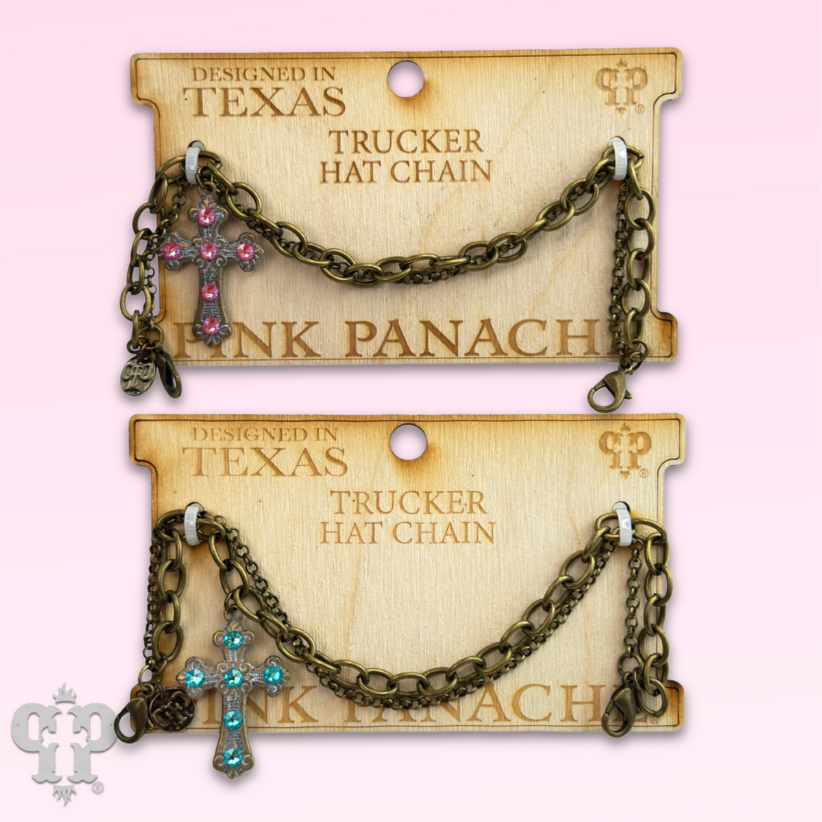 Bronze trucker hat chain with crystals from Swarovski® cross charm